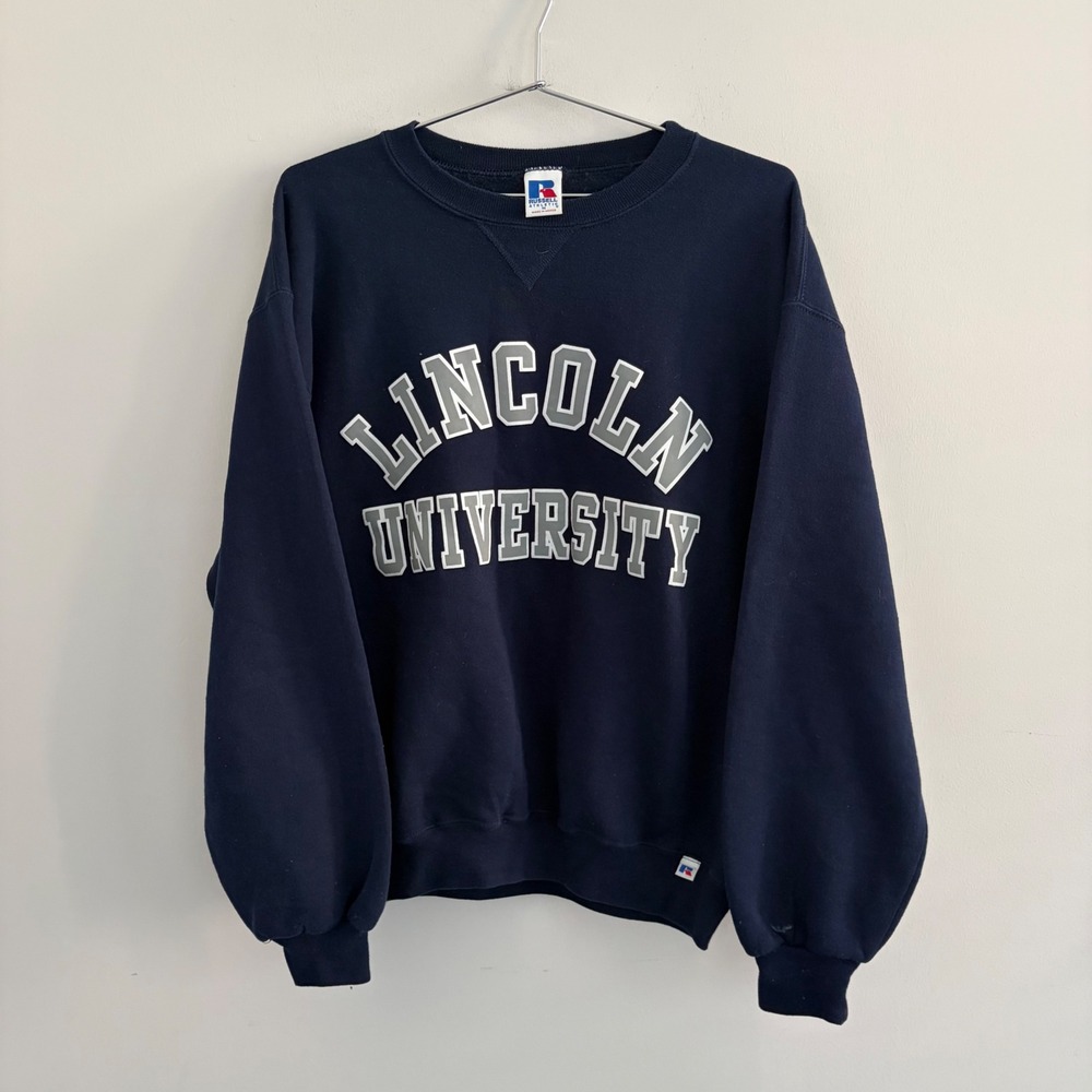 Russell Athletic Lincoln University Sweatshirt Mens Medium Navy Blue Crewneck